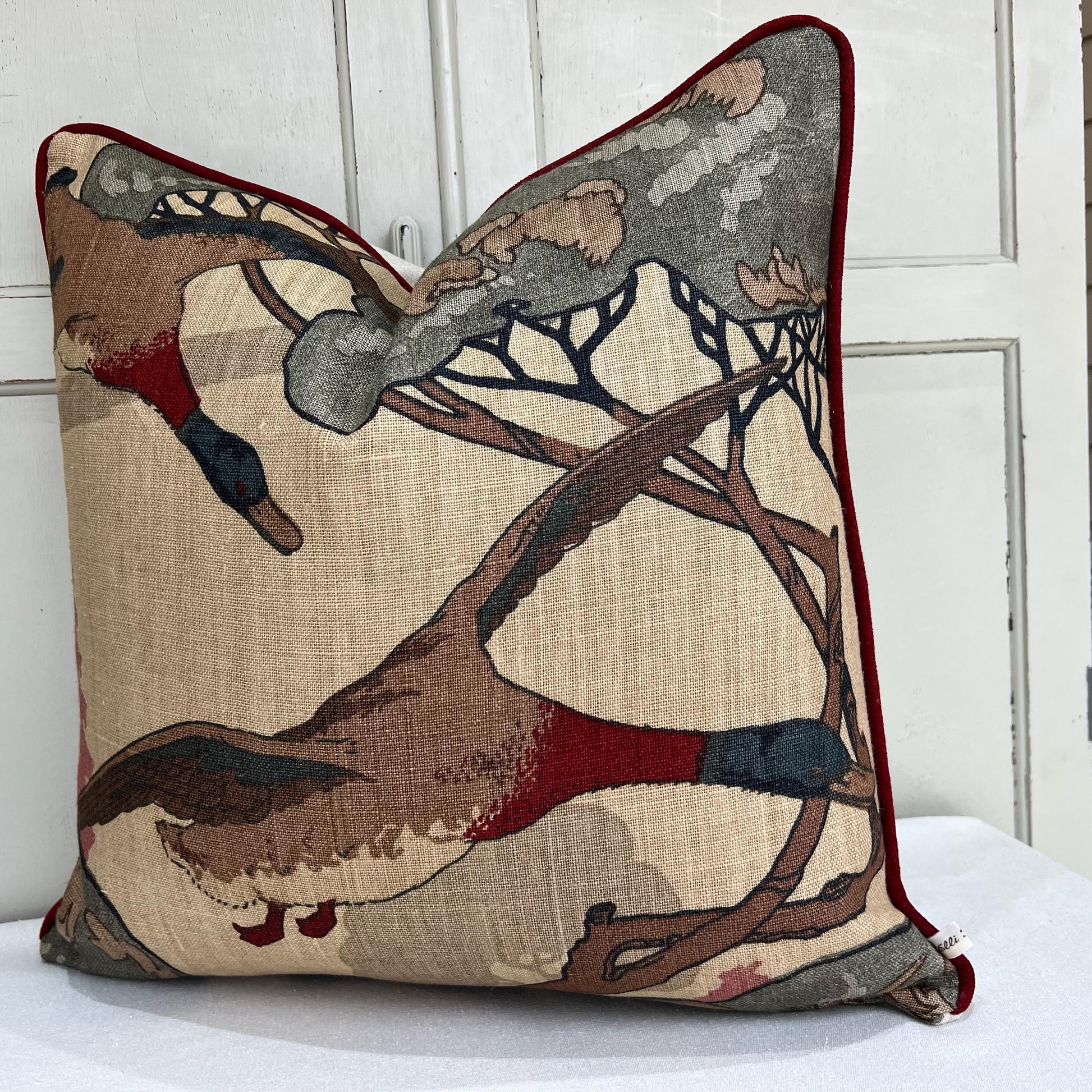 Mulberry Flying Ducks Lumbar Camel Grey Luxury Designer Decorative Cushion Pillow Cover