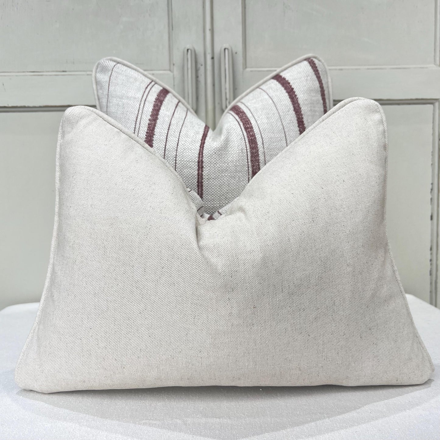 Cushions Made In Fermoie Carskiey Single Stripe Luxury Designer Decorative Neutral Rusty Red Linen Cushion Pillow Throw Cover