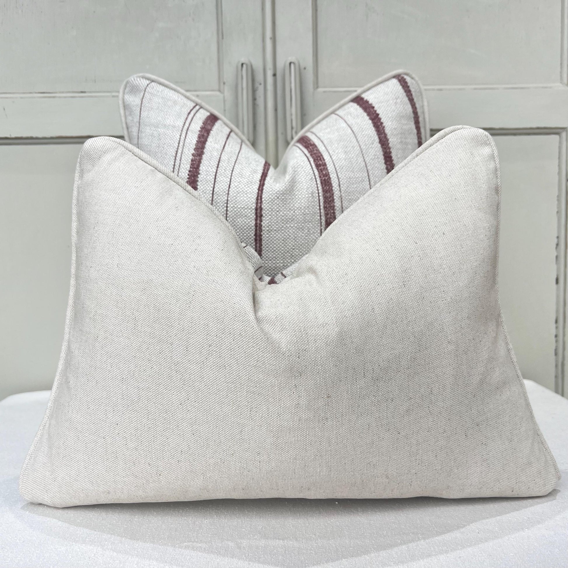 Cushions Made In Fermoie Carskiey Single Stripe Luxury Designer Decorative Neutral Rusty Red Linen Cushion Pillow Throw Cover
