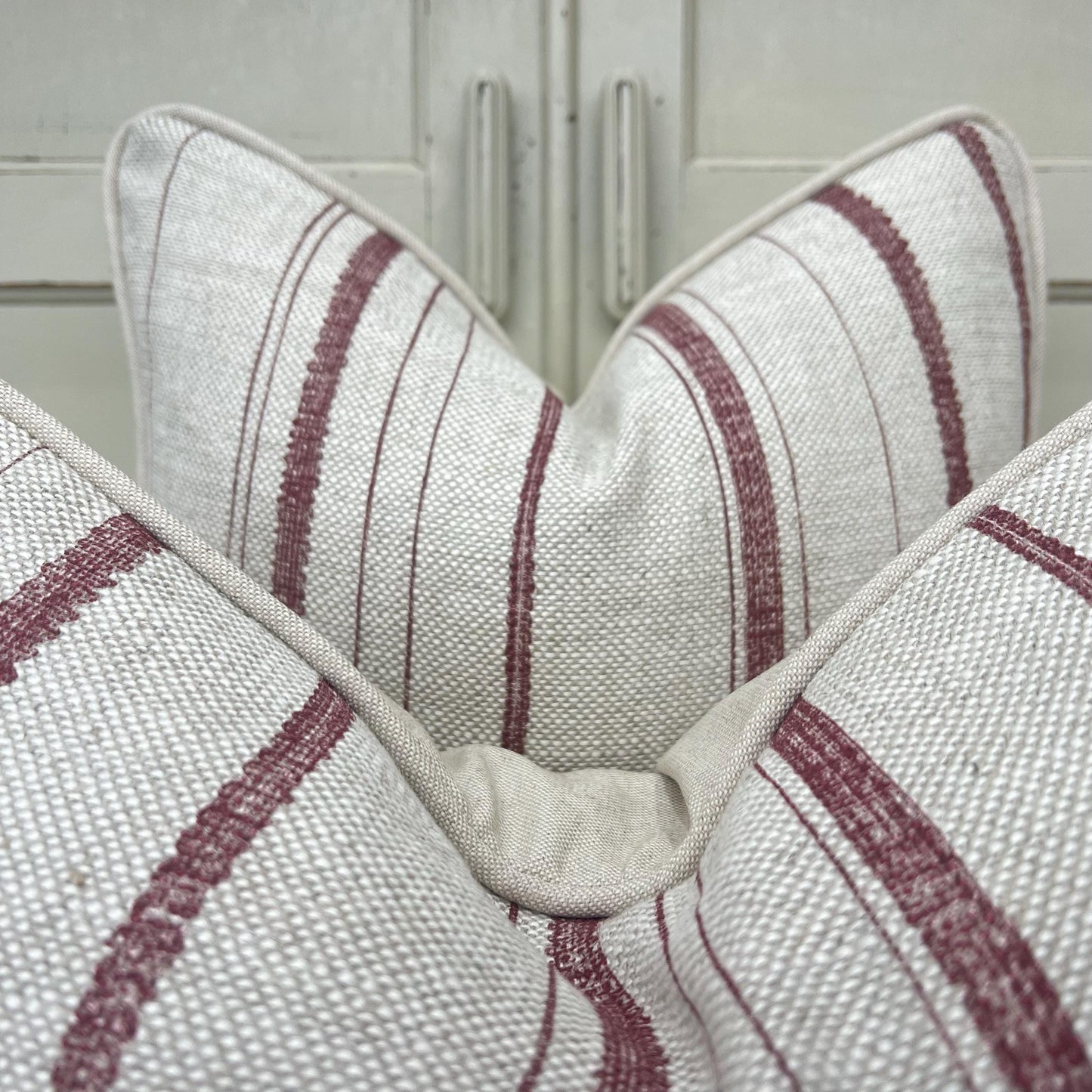 Cushions Made In Fermoie Carskiey Single Stripe Luxury Designer Decorative Neutral Rusty Red Linen Cushion Pillow Throw Cover