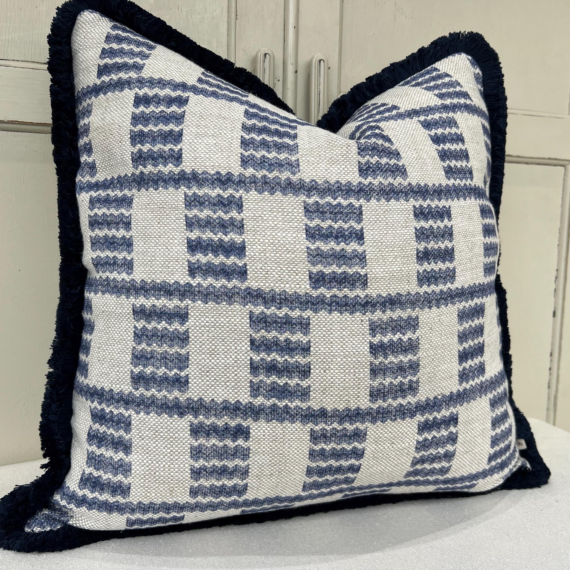 Brush Fringe Cushions Made In Fermoie Cove Blue Fabric Linen Cushion Pillow Throw Cover
