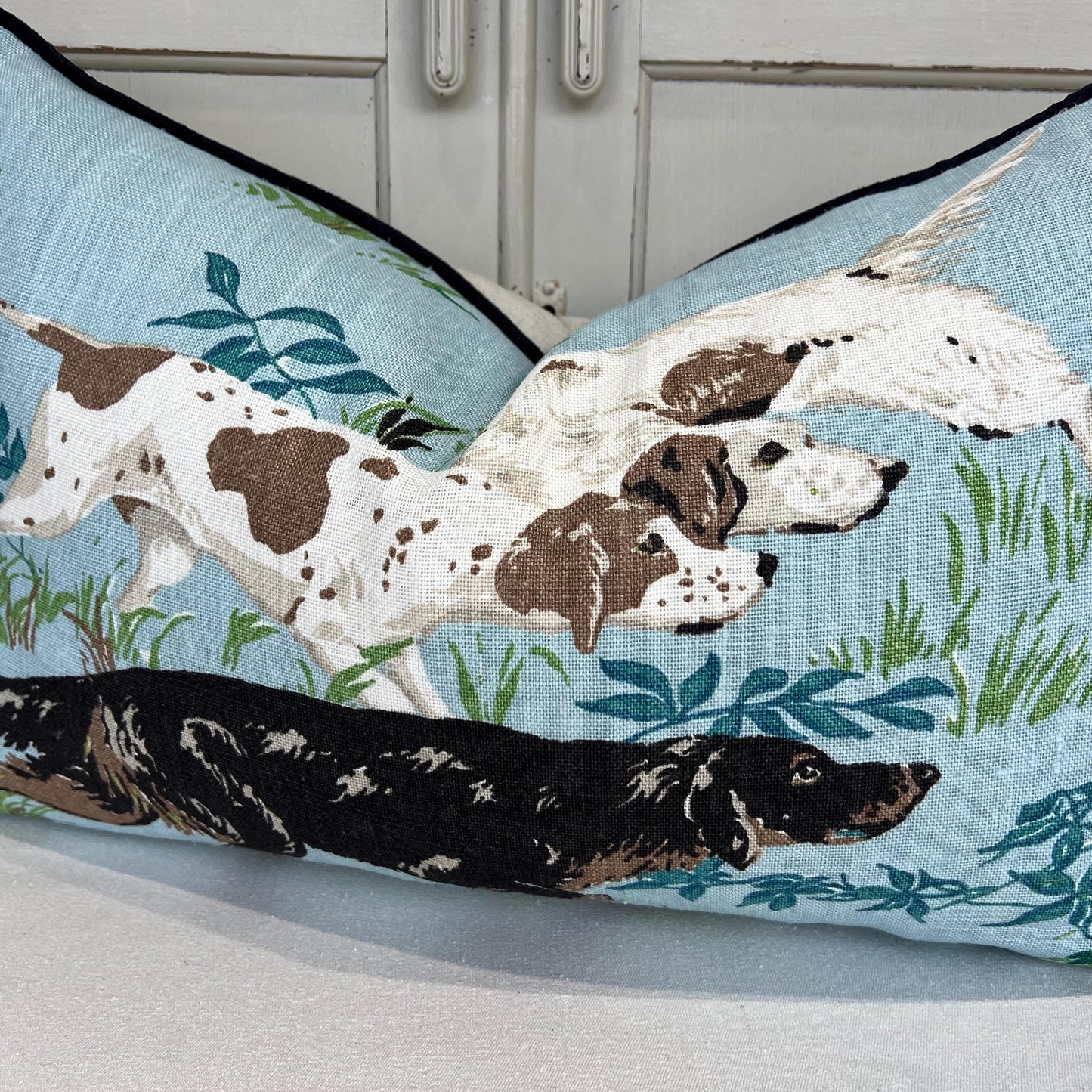 Schumacher Luxury Designer Pointers Sky Blue Lumbar Cushion Pillow Cover