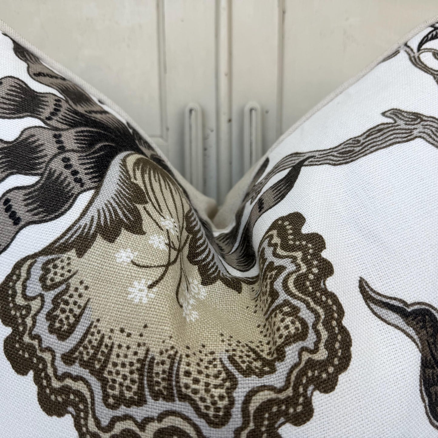 Schumacher Luxury Designer Hothouse Flowers Pale Taupe Black Cushion Pillow Cover