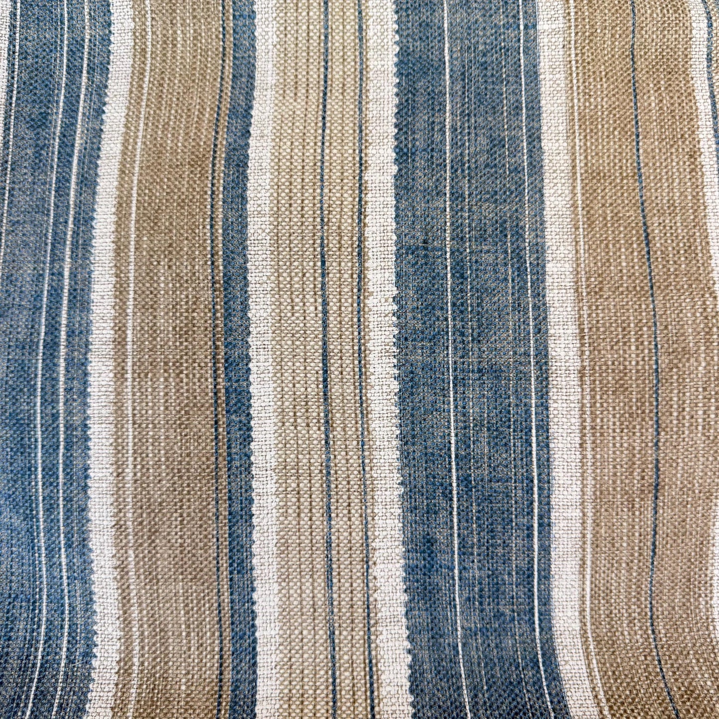 Fermoie Carskiey Broad Stripe Designer Blue Beige Linen Cushion Pillow Cover