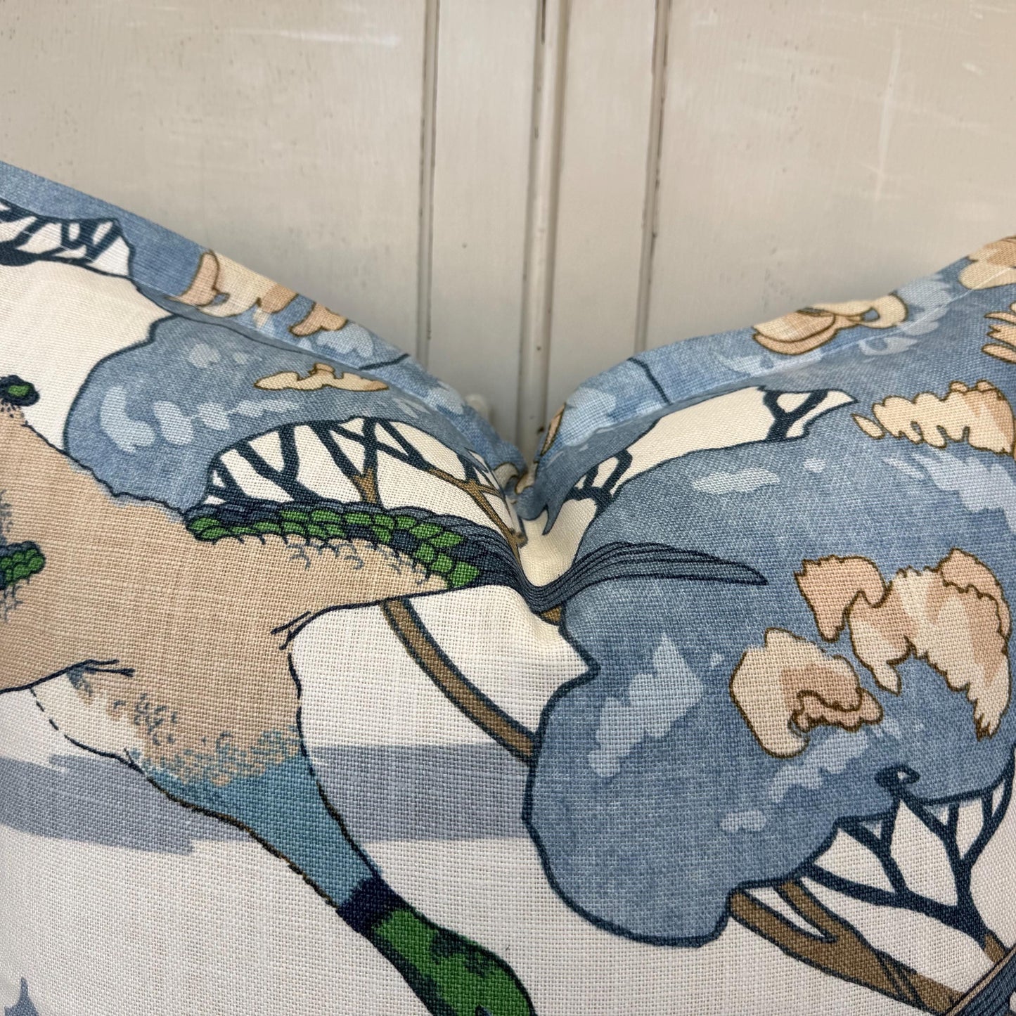 Mulberry Flying Ducks Flange Edge Blue Neutral Cream Luxury Cushion Pillow Cover