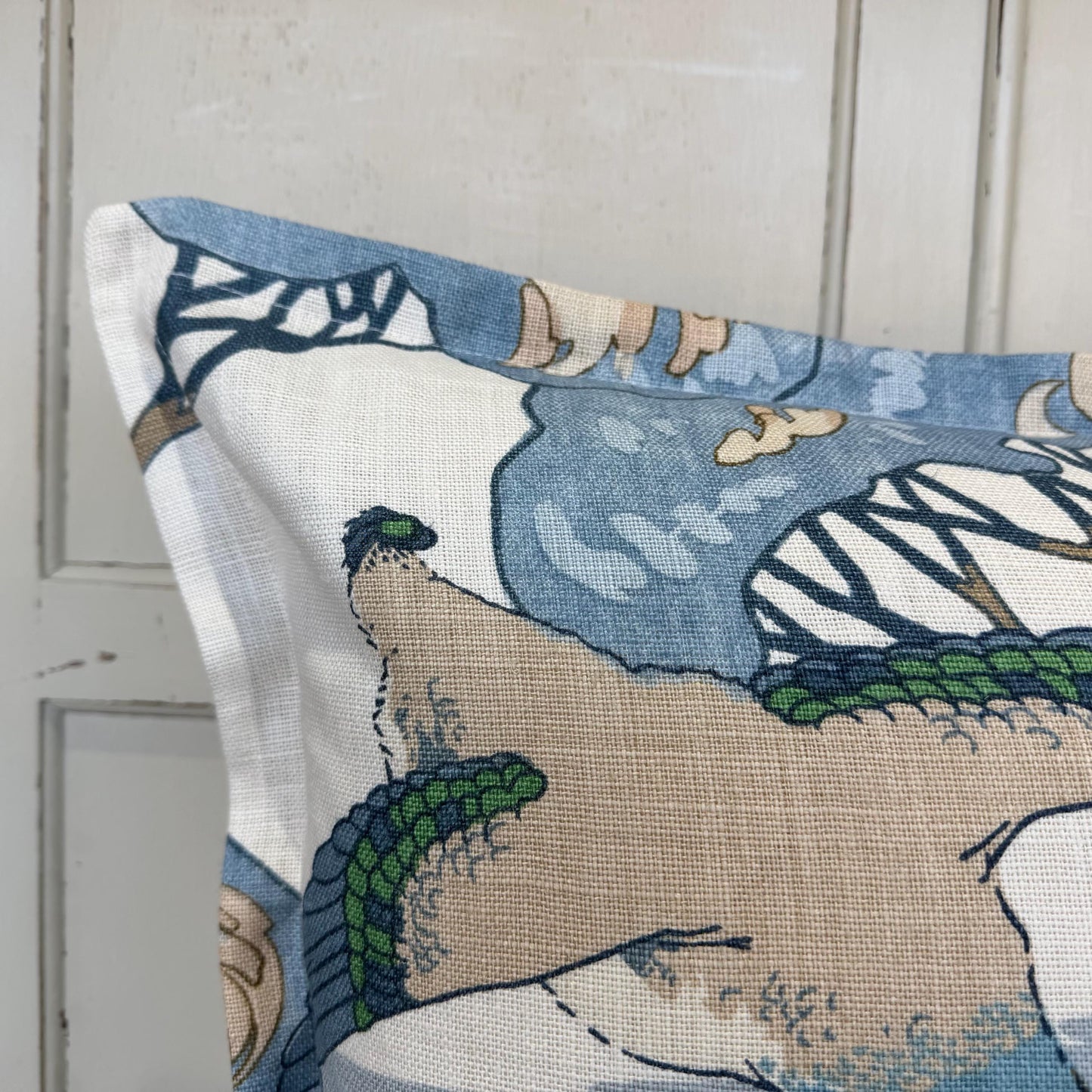 Mulberry Flying Ducks Flange Edge Blue Neutral Cream Luxury Cushion Pillow Cover