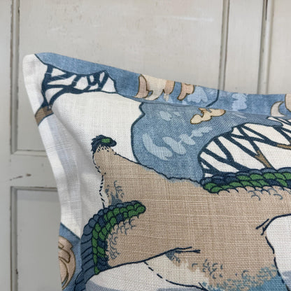 Mulberry Flying Ducks Flange Edge Blue Neutral Cream Luxury Cushion Pillow Cover