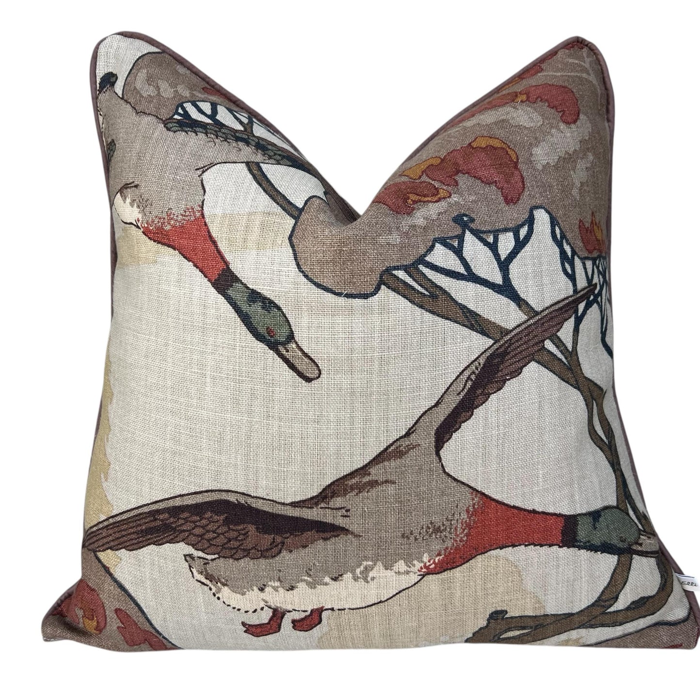 Luxury Designer Mulberry Flying Ducks Stone Brown Luxury Cushion Pillow Cover