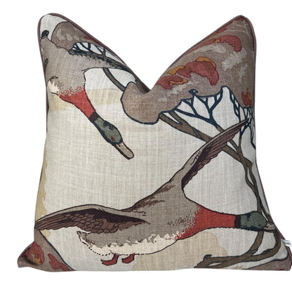 Luxury Designer Mulberry Flying Ducks Stone Brown Luxury Cushion Pillow Cover