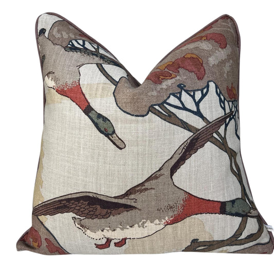 Luxury Designer Mulberry Flying Ducks Stone Brown Luxury Cushion Pillow Cover