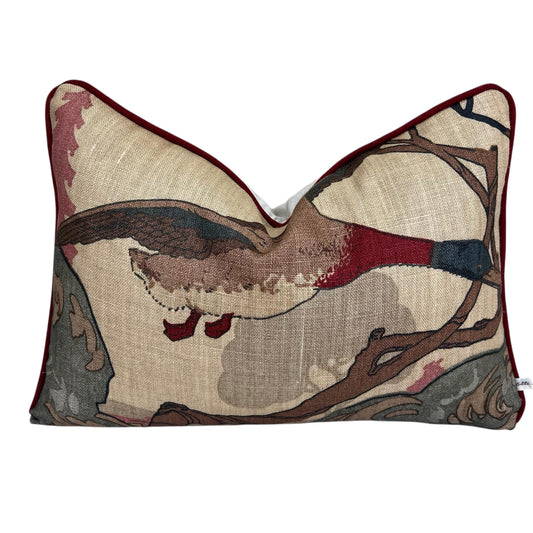 Mulberry Flying Ducks Lumbar Camel Grey Luxury Designer Decorative Cushion Pillow Cover