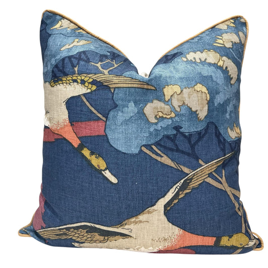 Luxury Designer Mulberry Flying Ducks Red Blue Luxury Cushion Pillow Cover