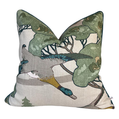 Mulberry Flying Ducks Emerald Green Luxury Cushion Pillow Cover