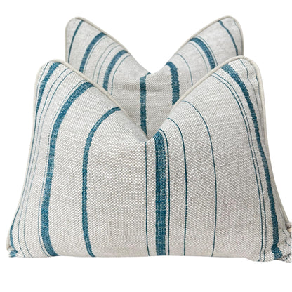 Cushions Made In Fermoie Carskiey Single Stripe Luxury Designer Decorative Neutral Bright Blue Linen Cushion Pillow Throw Cover
