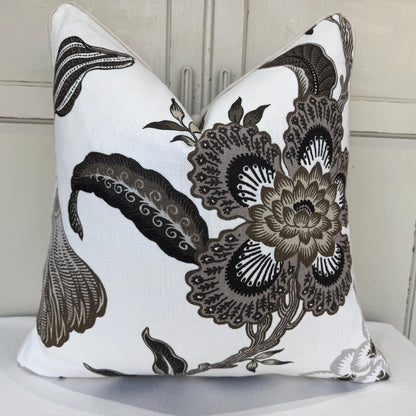 Schumacher Luxury Designer Hothouse Flowers Pale Taupe Black Cushion Pillow Cover