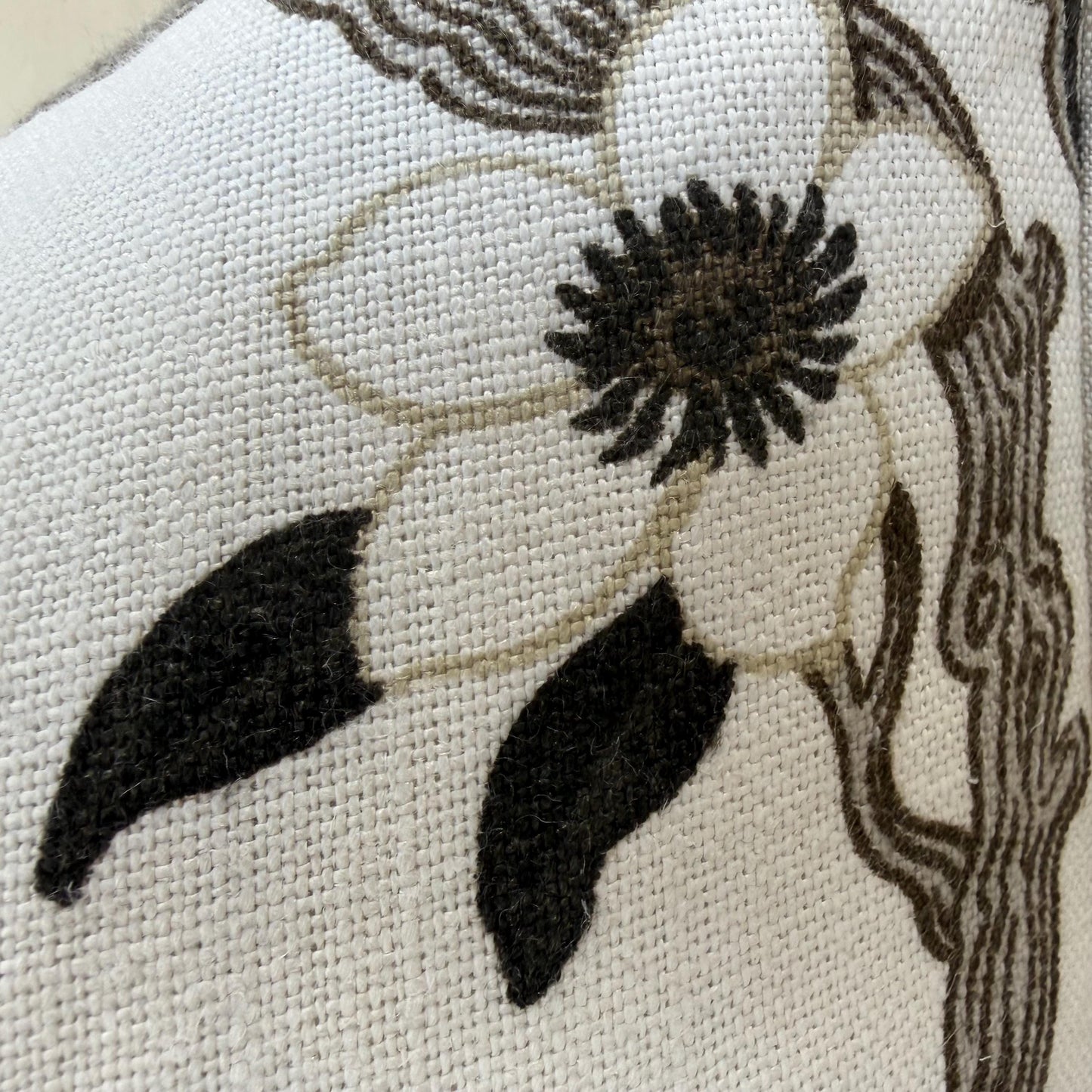 Schumacher Luxury Designer Hothouse Flowers Pale Taupe Black Cushion Pillow Cover