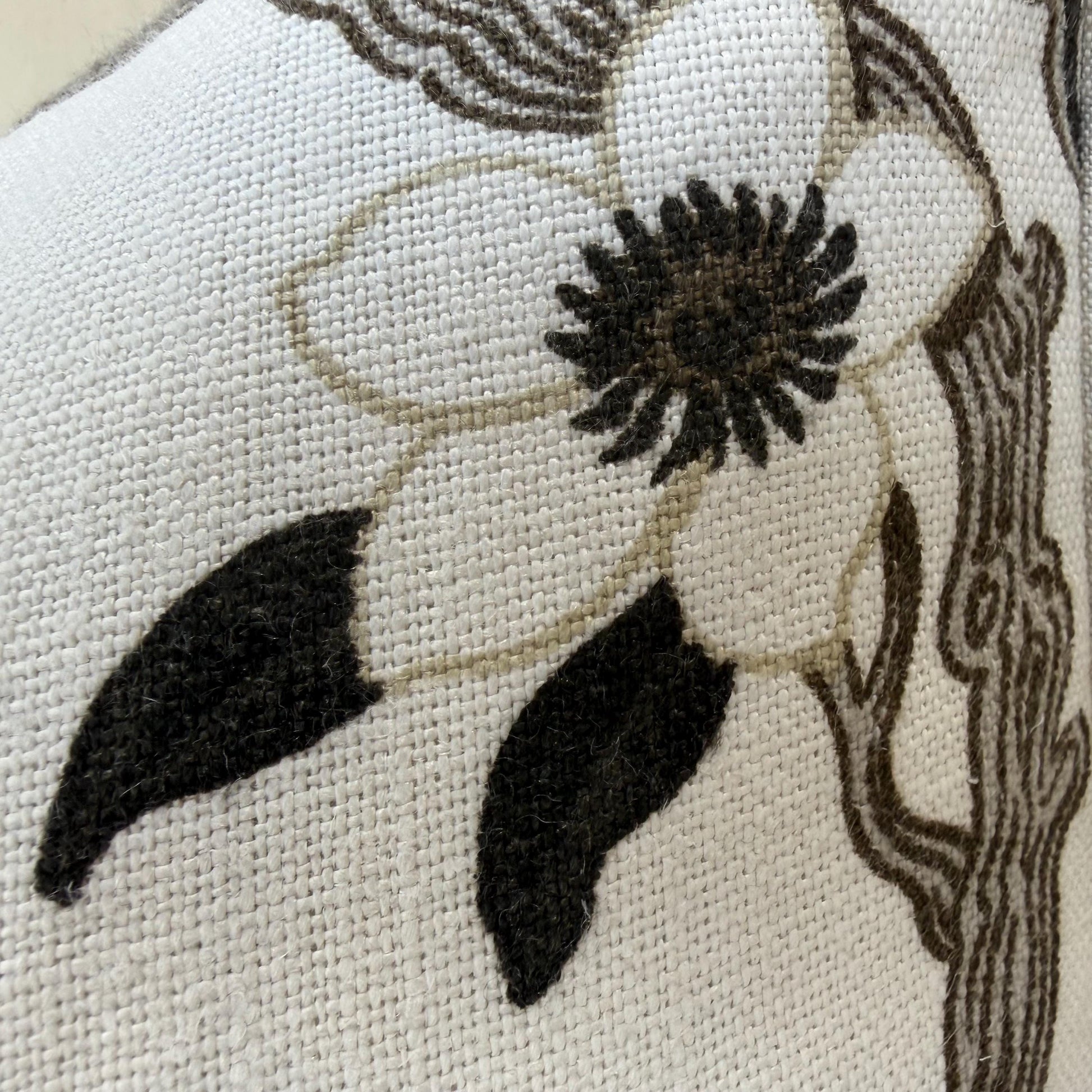 Schumacher Luxury Designer Hothouse Flowers Pale Taupe Black Cushion Pillow Cover