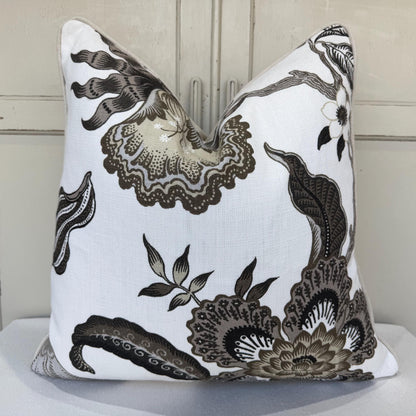 Schumacher Luxury Designer Hothouse Flowers Pale Taupe Black Cushion Pillow Cover