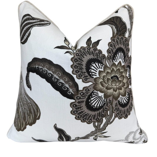 Schumacher Luxury Designer Hothouse Flowers Pale Taupe Black Cushion Pillow Cover