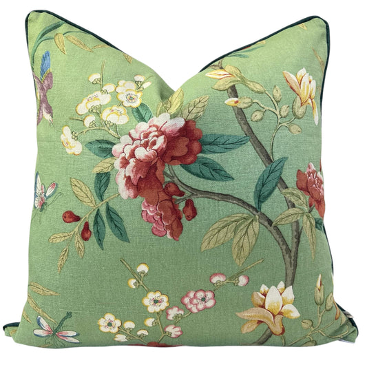 GP & J Baker Peony and Blossom Luxury Designer Green Red Cushion Pillow Cover