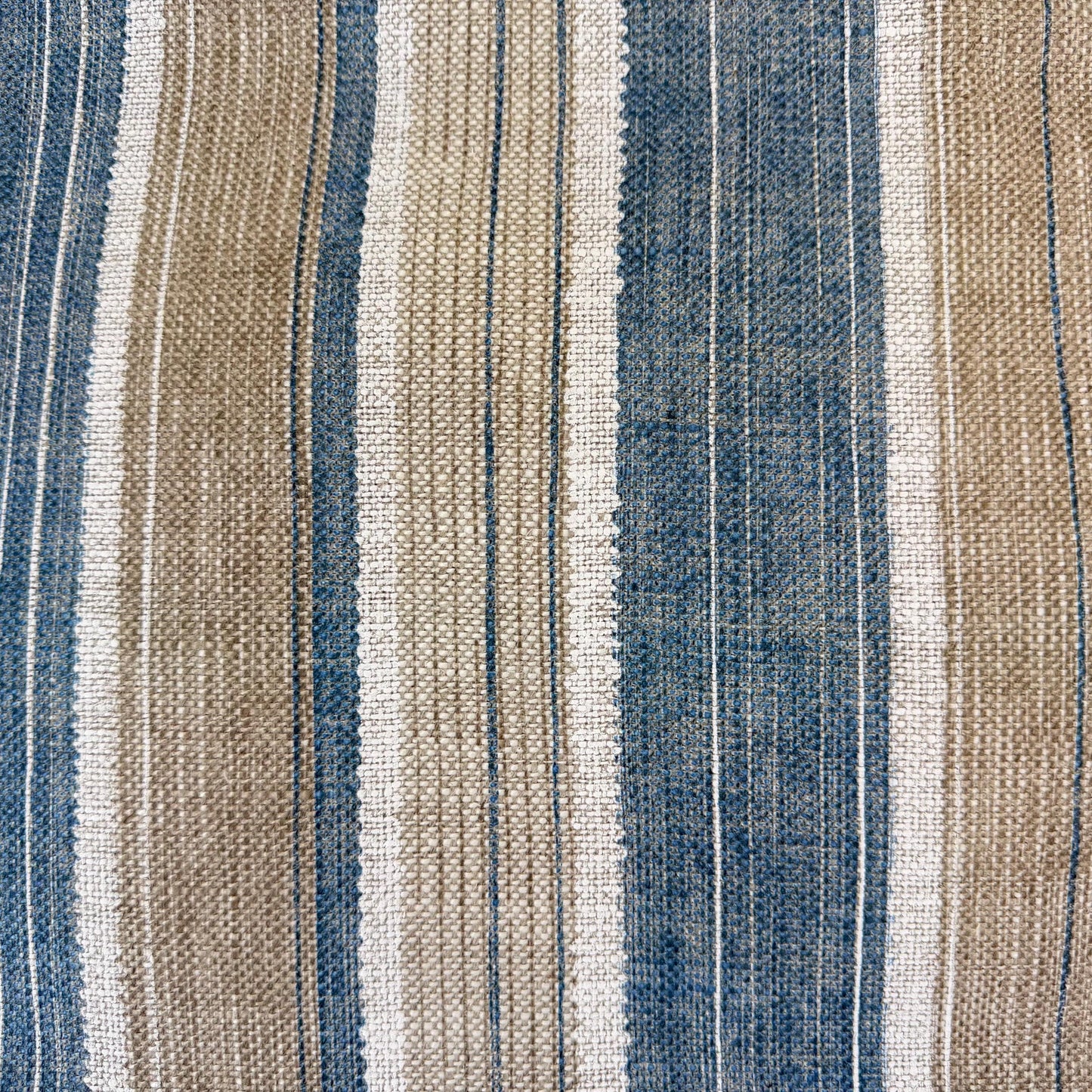 Fermoie Carskiey Broad Stripe Designer Blue Beige Linen Cushion Pillow Cover