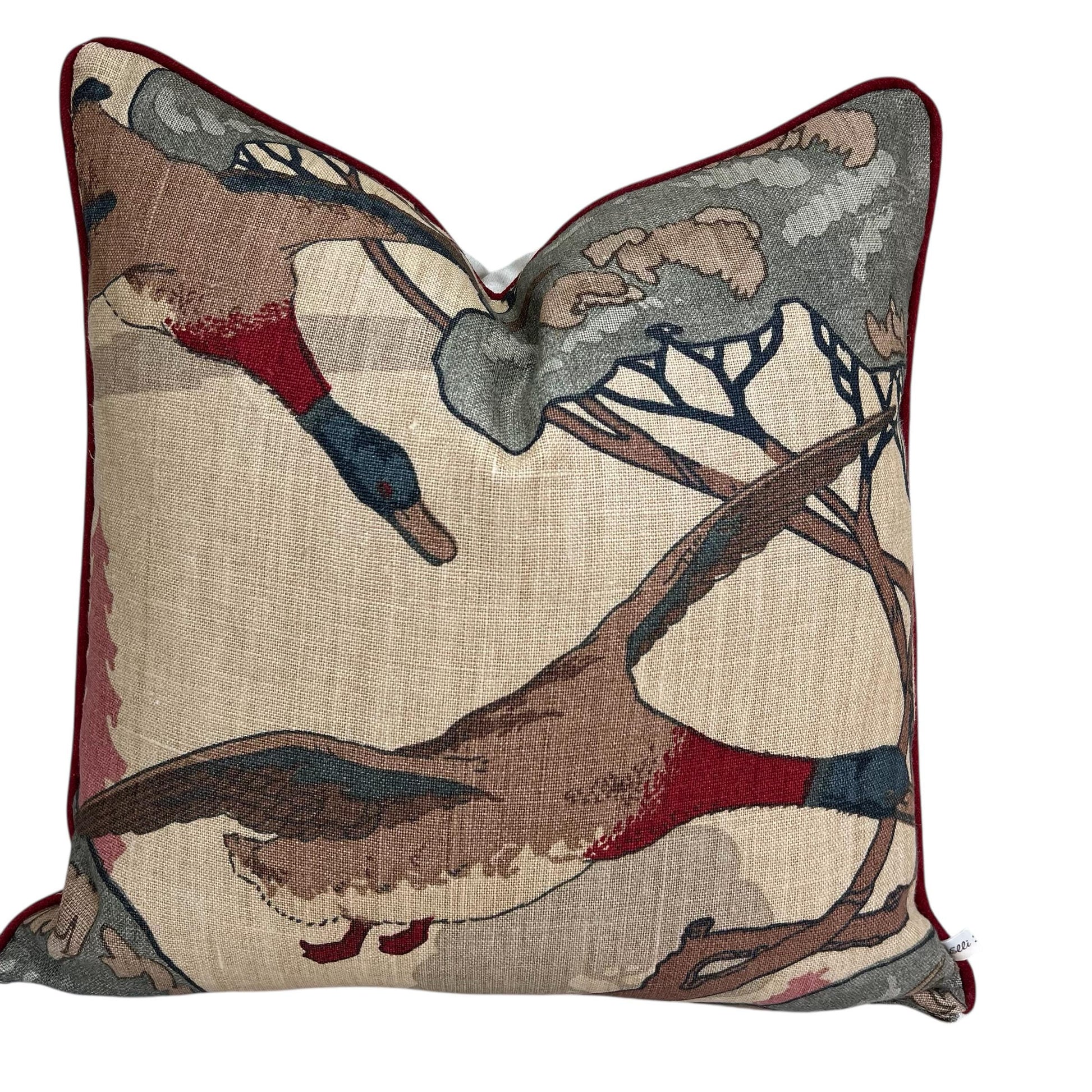 Mulberry Flying Ducks Camel Grey Luxury Designer Decorative Cushion Pillow Cover
