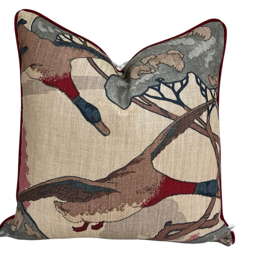 Mulberry Flying Ducks Camel Grey Luxury Designer Decorative Cushion Pillow Cover