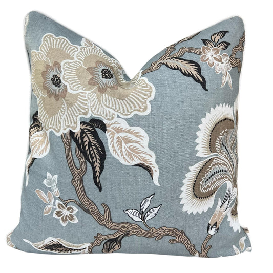 Schumacher Luxury Designer Hothouse Flowers Pale Blue Cushion Pillow Cover