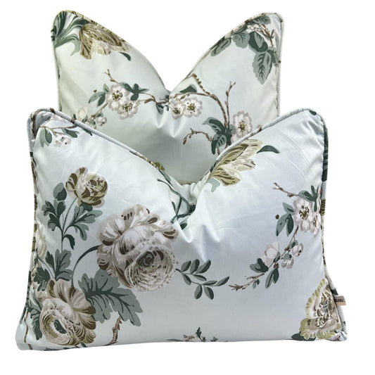 Schumacher Luxury Designer "Betty Chintz" Floral Celadon Blue Cushion Pillow Sofa Cover