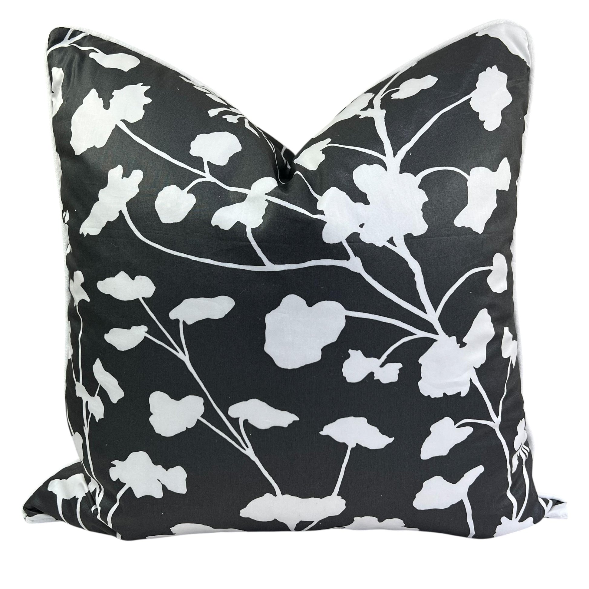 Schumacher Luxury Designer Pennick Floral Black White Cushion Pillow Sofa Cover