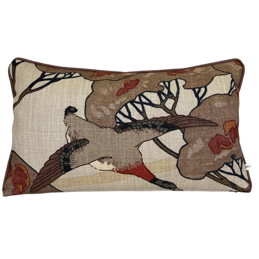 Luxury Designer Mulberry Flying Ducks Stone Brown Lumbar Luxury Cushion Pillow Cover