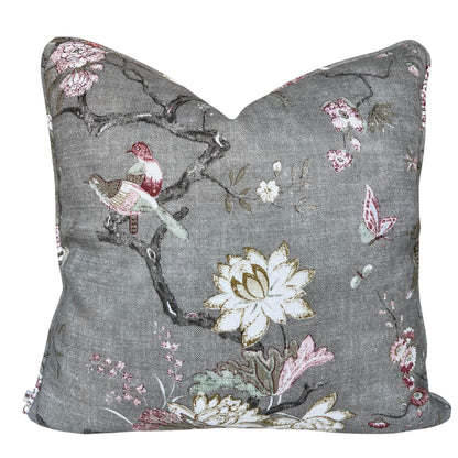 GP & J Baker Oriental Bird Luxury Designer Mole Grey Double Sided Cushion Pillow Cover