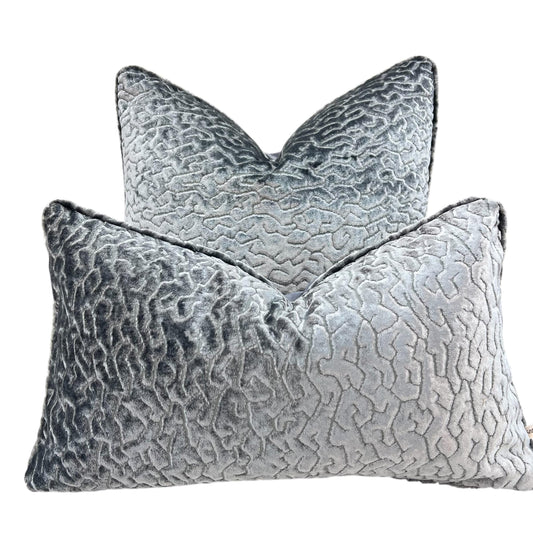 Zinc Luxury Designer Labyrinth Grey Cut Velvet Cushion Pillow Throw Cover