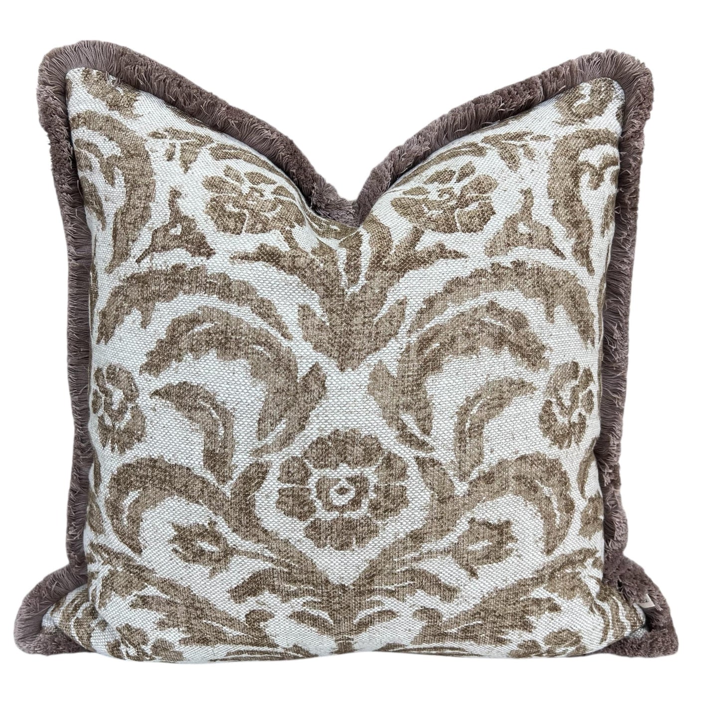 Fermoie Marlborough Designer Brush Fringe Decorative Brown Linen Cushion Pillow Throw Cover