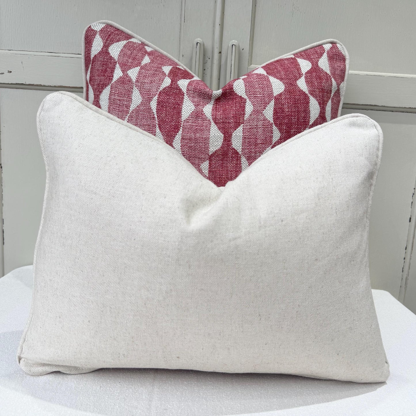Fermoie Whittle Cushion Cover: Luxury Rich Raspberry Red Linen Throw Pillow
