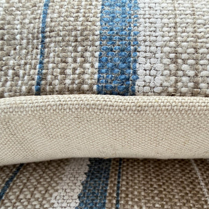 Fermoie Carskiey Broad Stripe Designer Blue Beige Linen Cushion Pillow Cover