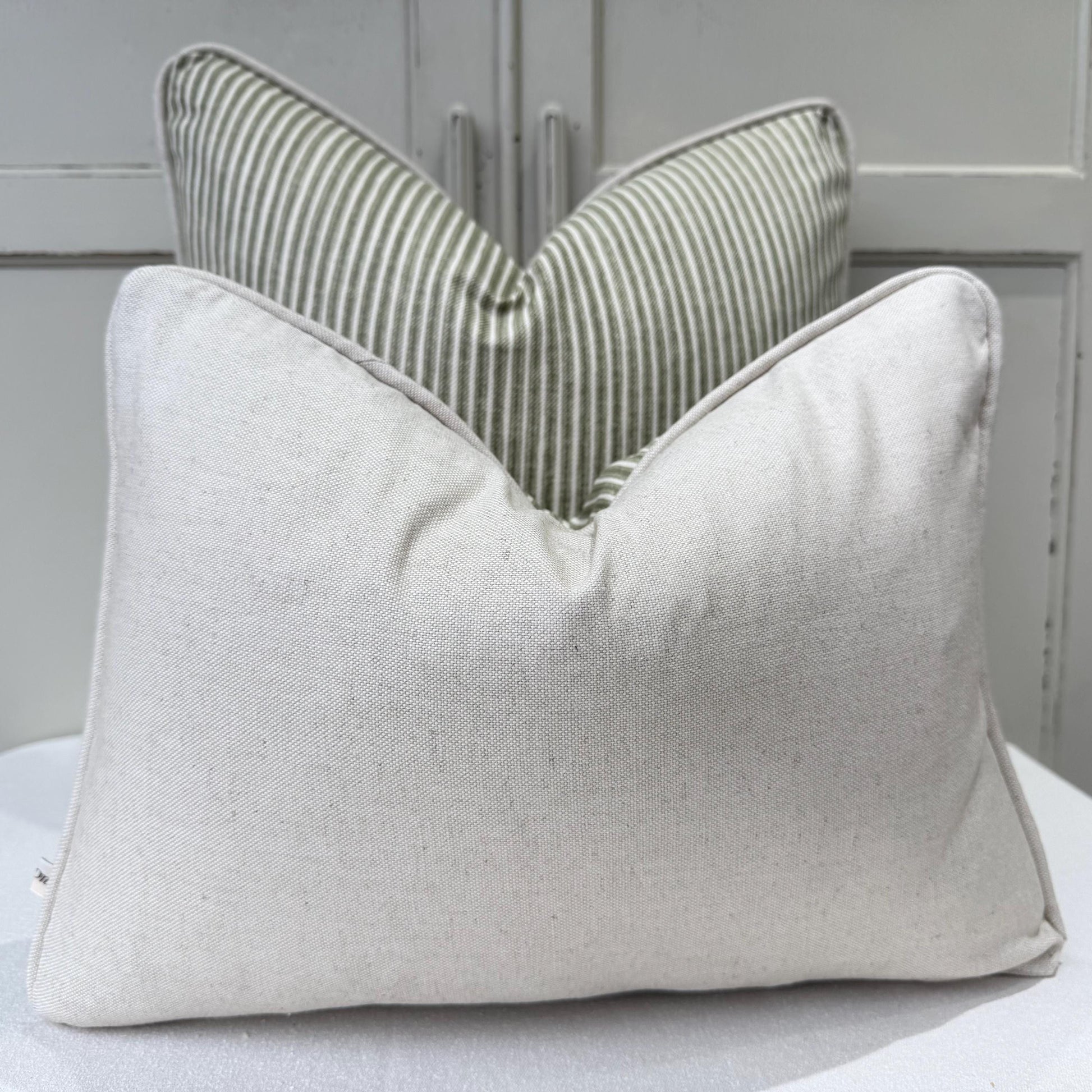 Cushions Made In Fermoie Luxury Designer Poulton Stripe Green Olive Cushion Pillow Throw Cover