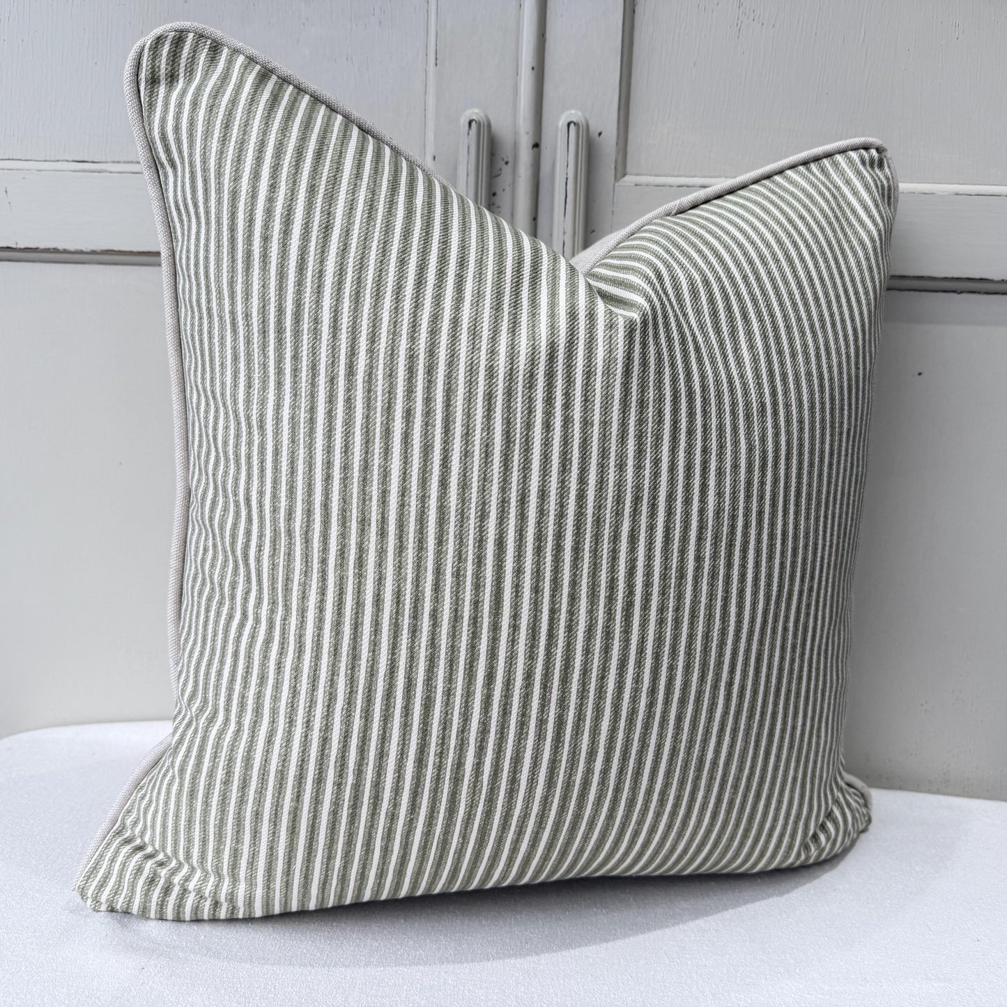 Cushions Made In Fermoie Luxury Designer Poulton Stripe Green Olive Cushion Pillow Throw Cover