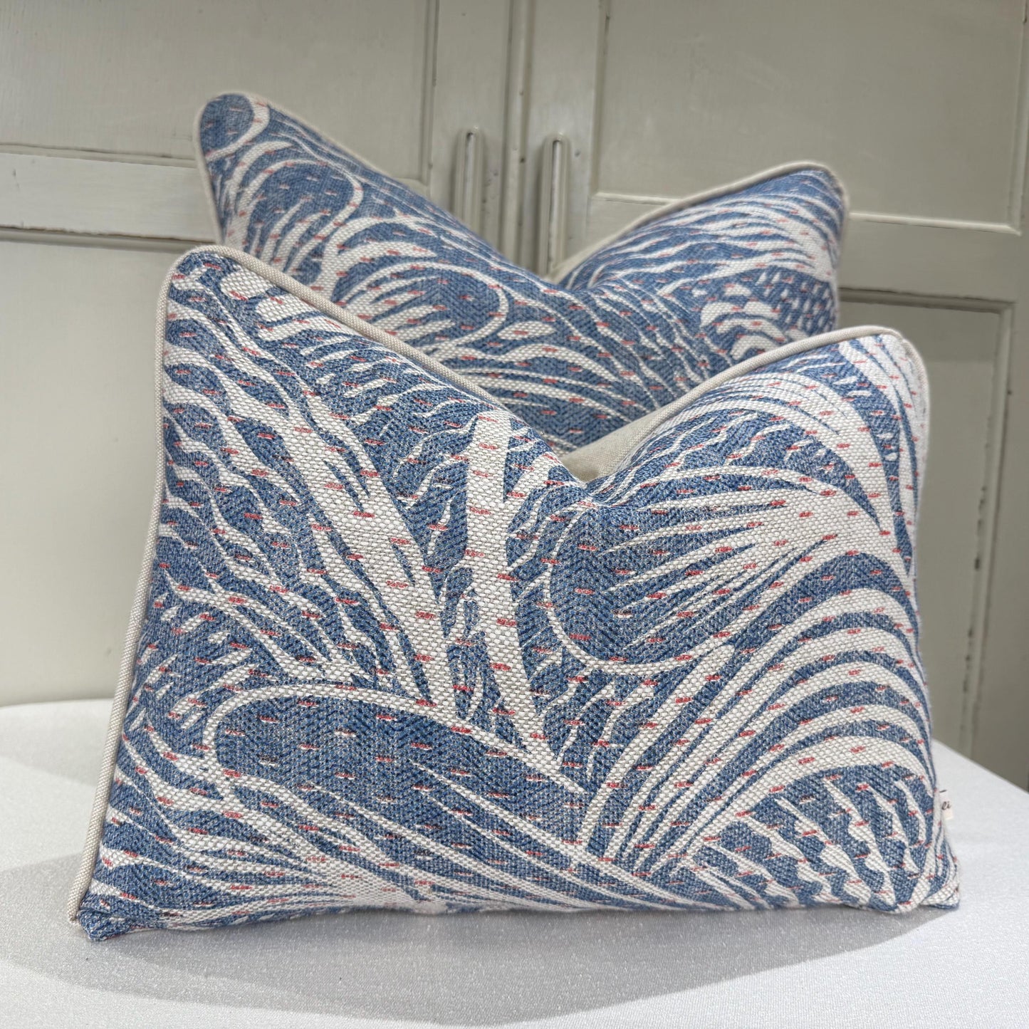 Fermoie Savernake Fabric Designer Decorative Rich Blue Linen Cushion Pillow Throw Cover