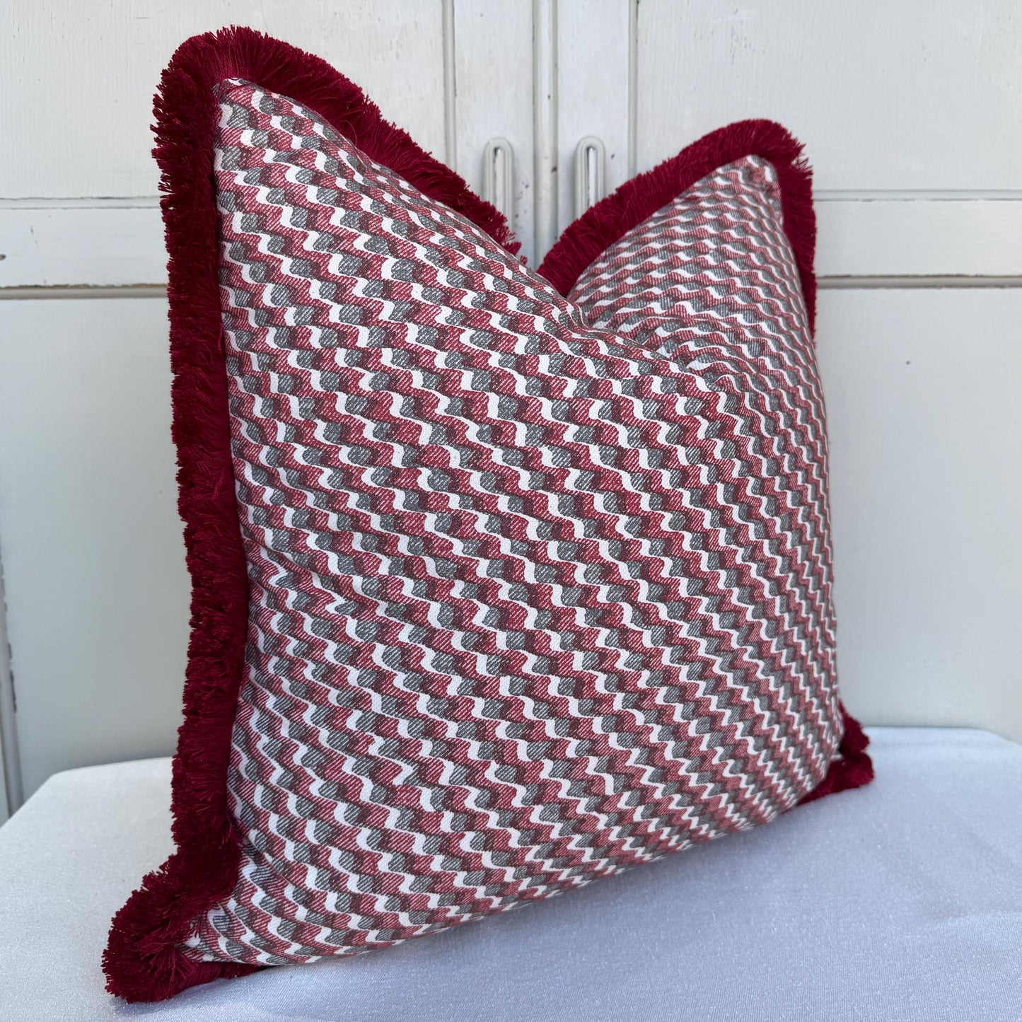 Cushions Made In Fermoie Ruffle Red Grey Cotton Decorative Sofa Throw Pillow Cover