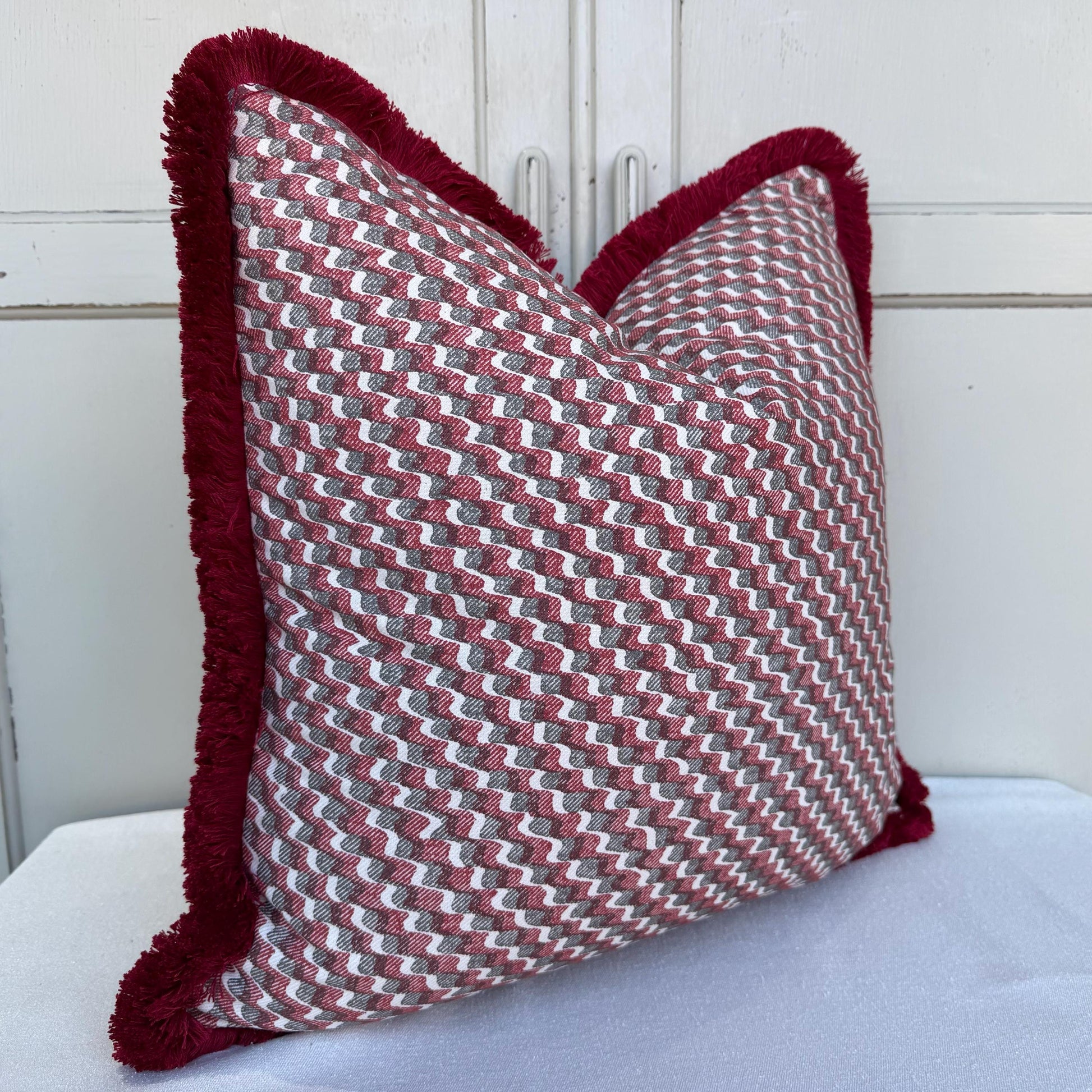 Cushions Made In Fermoie Ruffle Red Grey Cotton Decorative Sofa Throw Pillow Cover