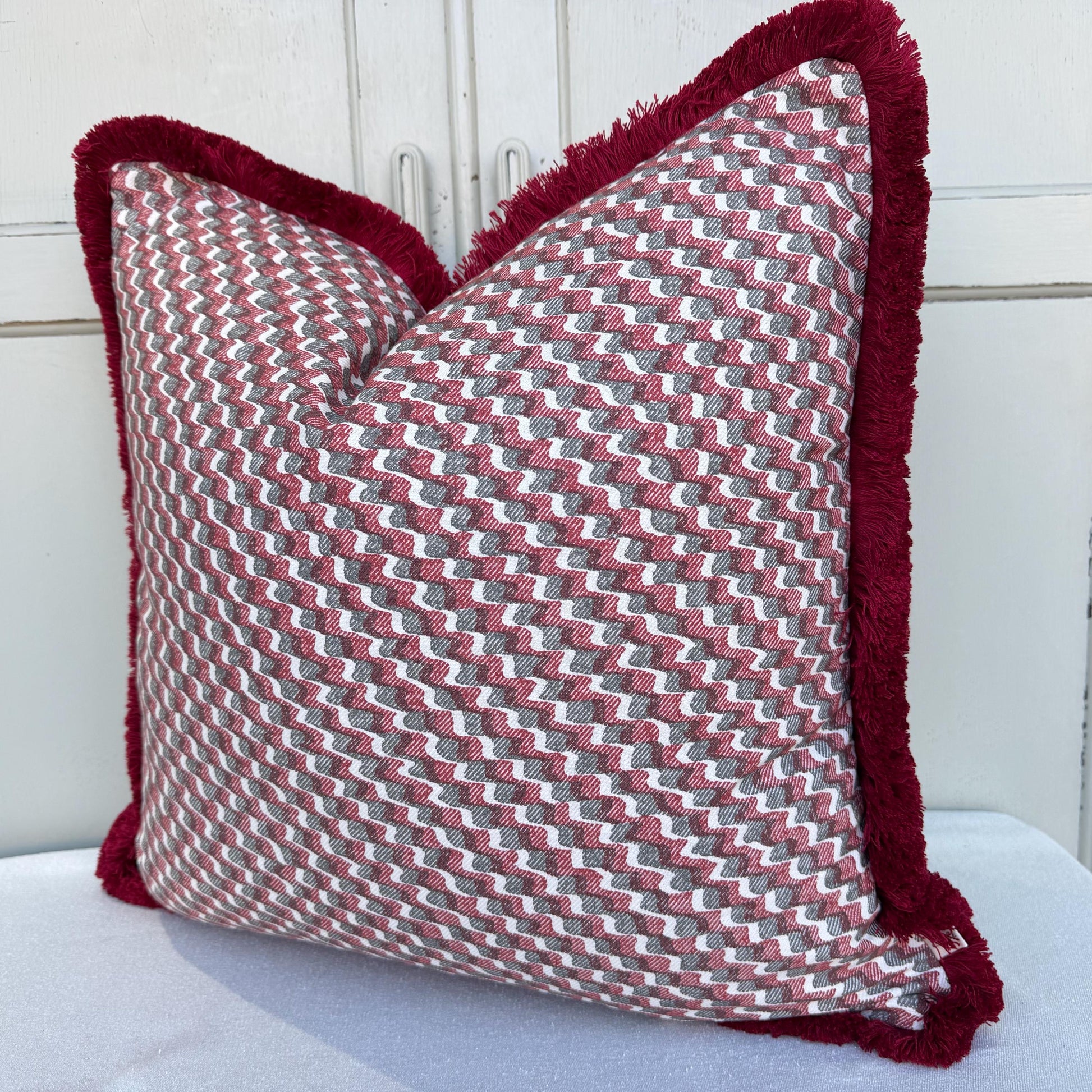 Cushions Made In Fermoie Ruffle Red Grey Cotton Decorative Sofa Throw Pillow Cover