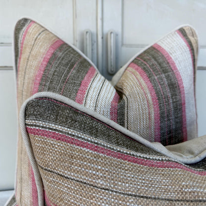 Fermoie Carskiey Broad Stripe Designer Pink Green Linen Cushion Pillow Cover