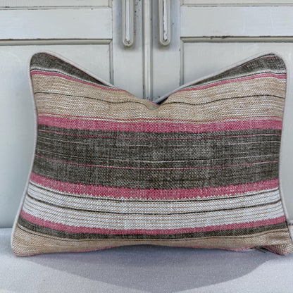 Fermoie Carskiey Broad Stripe Designer Pink Green Linen Cushion Pillow Cover