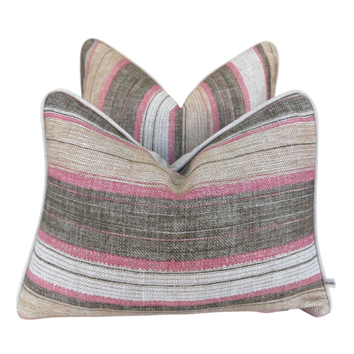 Fermoie Carskiey Broad Stripe Designer Pink Green Linen Cushion Pillow Cover