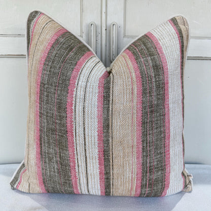 Fermoie Carskiey Broad Stripe Designer Pink Green Linen Cushion Pillow Cover
