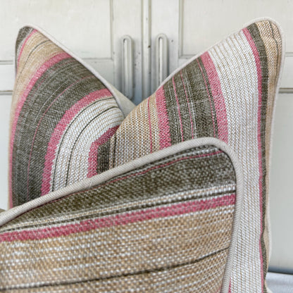 Fermoie Carskiey Broad Stripe Designer Pink Green Linen Cushion Pillow Cover