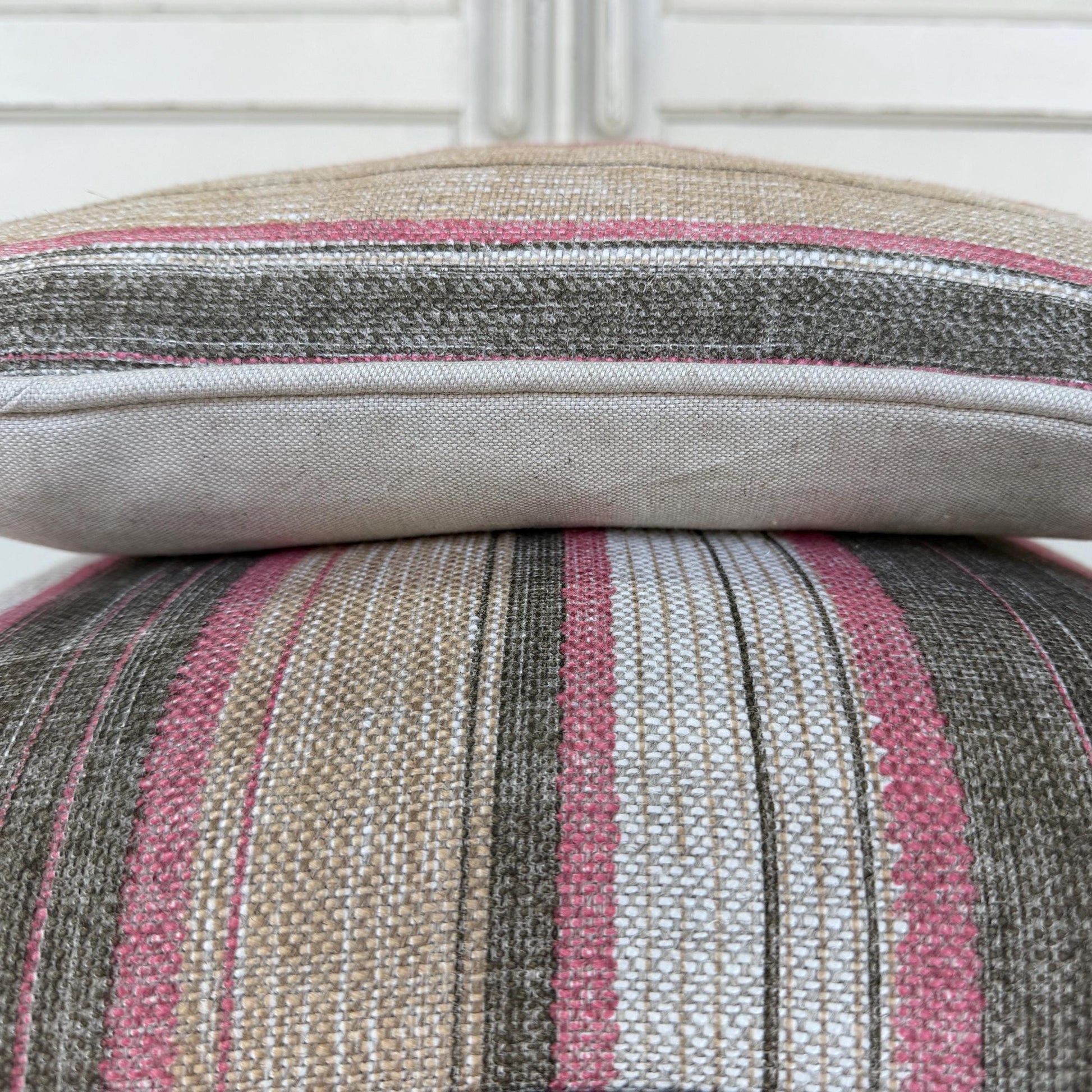 Fermoie Carskiey Broad Stripe Designer Pink Green Linen Cushion Pillow Cover
