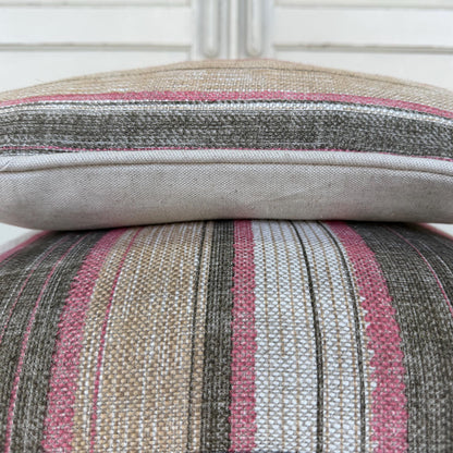 Fermoie Carskiey Broad Stripe Designer Pink Green Linen Cushion Pillow Cover