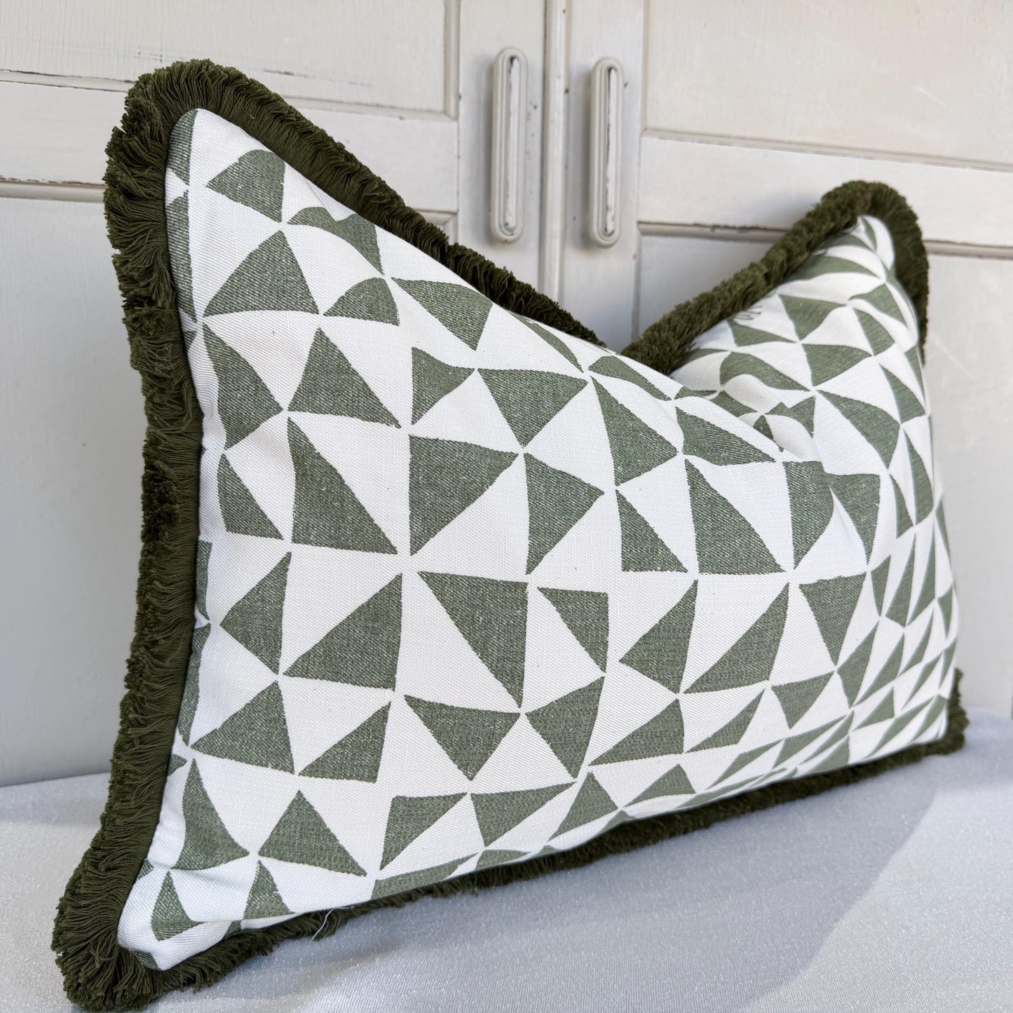 Cushions Made In Fermoie Circus Green Cotton Cushion Pillow With Brush Fringe